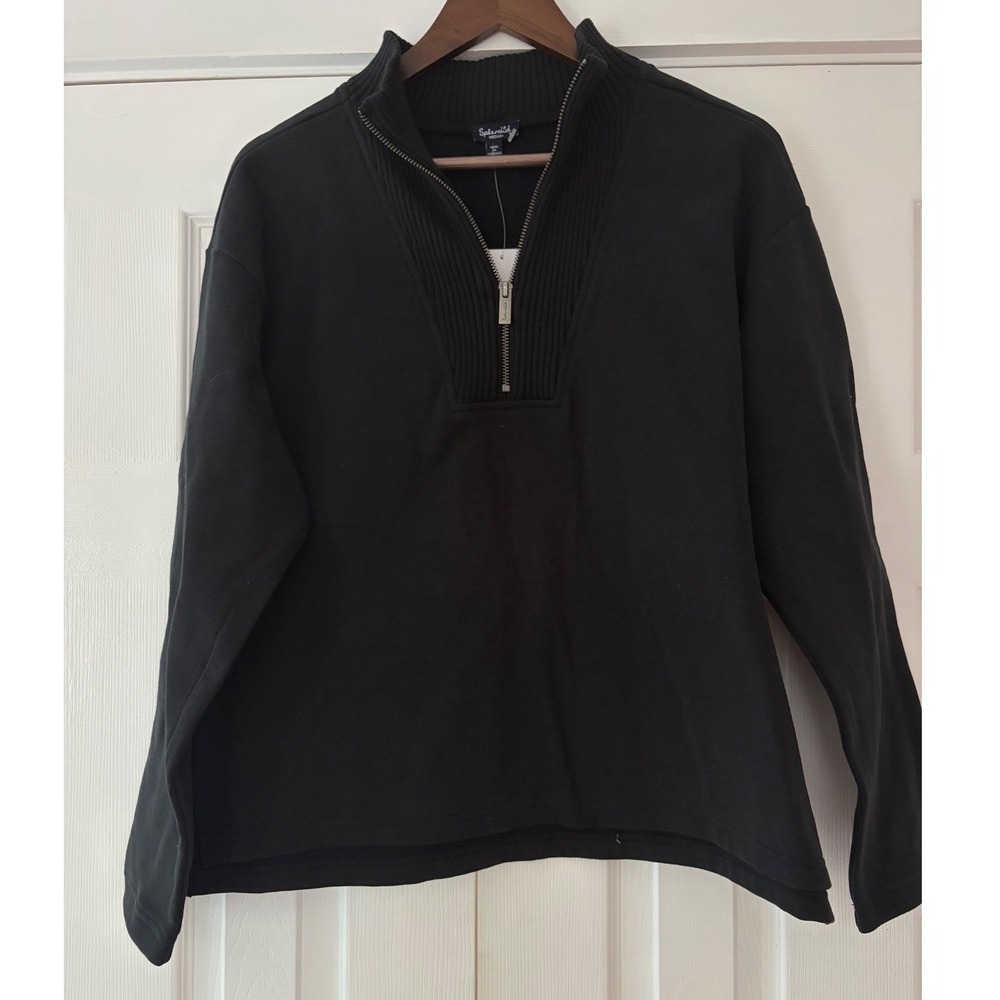 Splendid Womens Black Quarter Zip Fleece Pullover Sweatshirt RF5K18M Medium